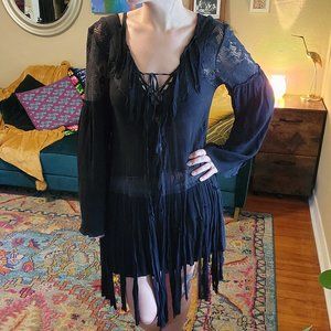 Free People Shipwreck Cove Black Pirate Festival Fringe Dress S